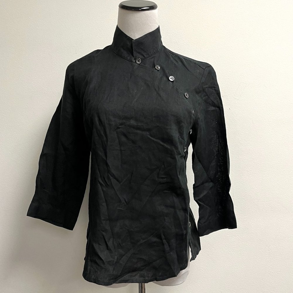 San Marco black linen mandarin tunic top made in Italy M